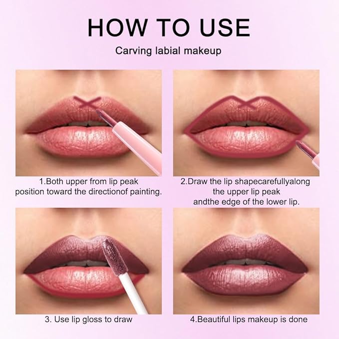 evpct Dark Wine Red Metallic Glitter Lip Liner and Lipstick Combo Lip Gloss Stain Set Makeup for Women Long Lasting Waterproof 24, Mauve Plum Frosted Metallic Shimmer Glossy iridescent Liquid Lipstick