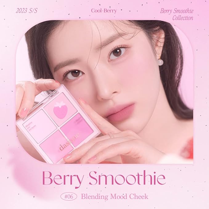 Dasique Blending Mood Cheek #06 Berry Smoothie | 4 Blendable Shades in Lightweight Smooth Powder | Vegan | Pink Blush