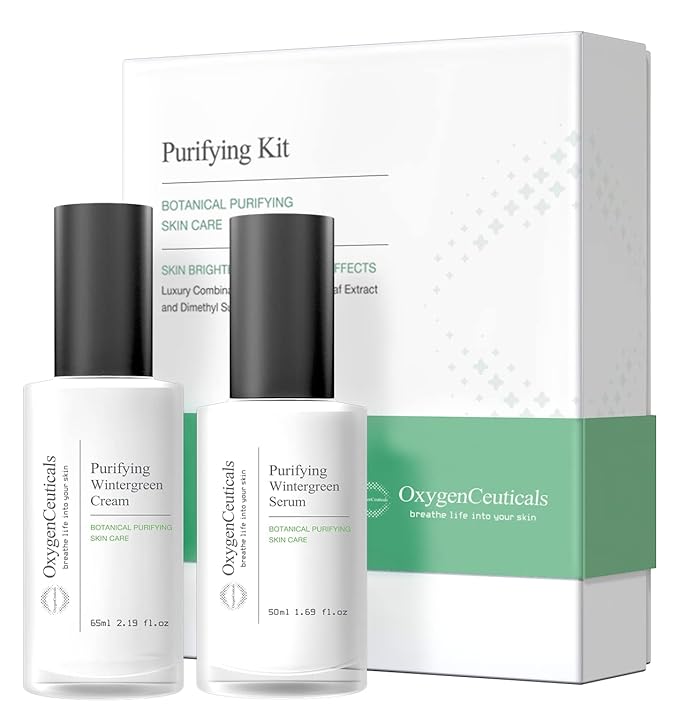 Two-Step Acne Treatment Kit, OxygenCeuticals Purifying Kit, 2 products, Serum + Moisturizer, Breakout Prevention, Acne & Blemish Control, for teens, tweens, males and females, Made in Korea