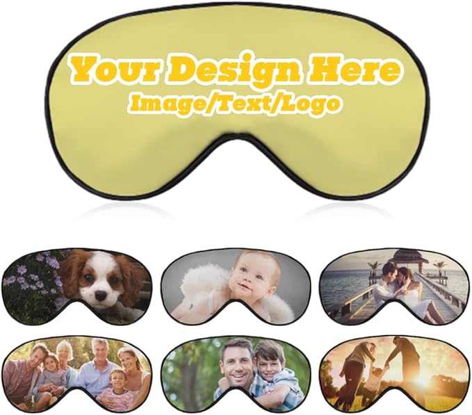 Custom Eye Mask Design Your Own Personalized Eye Shade Add Your Image Text Logo Light and Easy to Carry Effective Shadin Adjustable, Khaki, 8.1"x4.1"