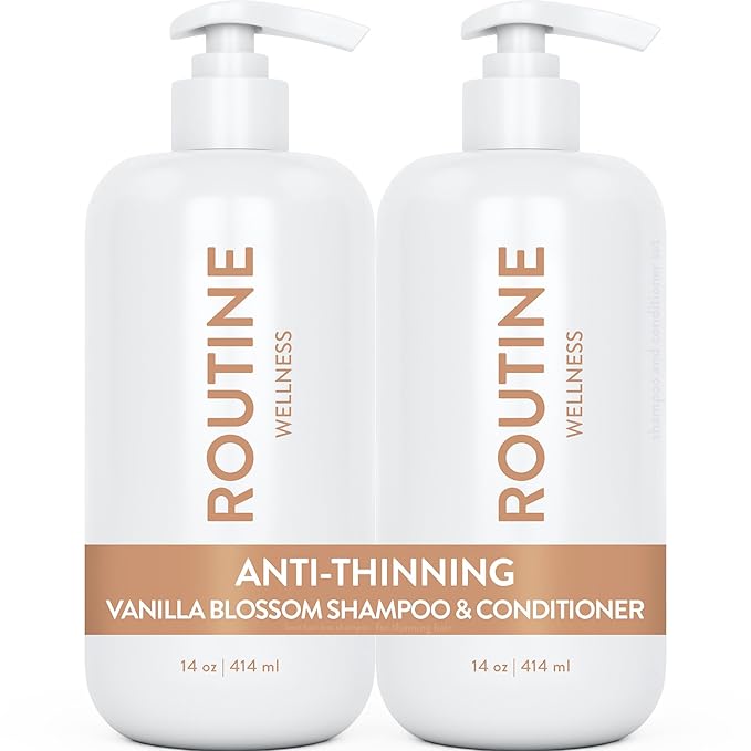 Routine Wellness Anti-Thinning Shampoo and Conditioner Set for Thinning Hair - Biotin DHT Blocker Women & Men - Color Safe Shampoo for Hair Loss & Healthier Hair - Vanilla Blossom (Pack of 2)