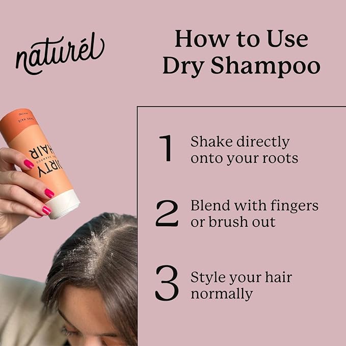 NATURL Dry Shampoo Volumizing Powder for Oily, Dark Hair | Non Aerosol, Oil Absorbing, Travel Size, Vegan, Talc Free, Aluminum Free | Grapefruit Scent | 2.6 Ounces