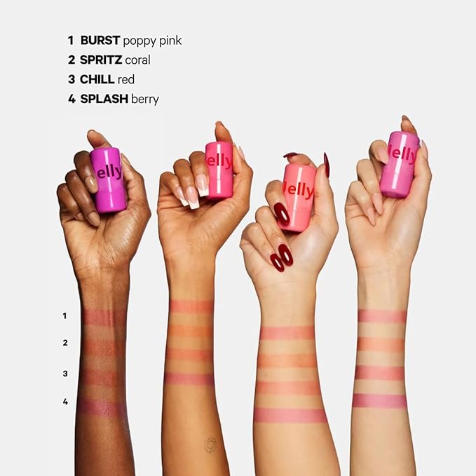 Cooling Water Jelly Tint Blush,4 Colors Multi-Use Tint Blush Makeup Stick Watercolor Finish for Lips and Cheek Stain, Moisturising Waterproof Non-Stick