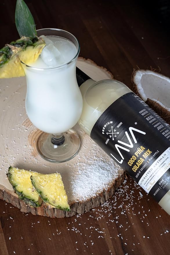 (3 Pack) LAVA Premium Coco Pina Colada Made with Cream of Coconut and Real Pineapple, No Artificial Sweeteners or Flavors, 1-Liter (33.8oz) Glass Bottle.
