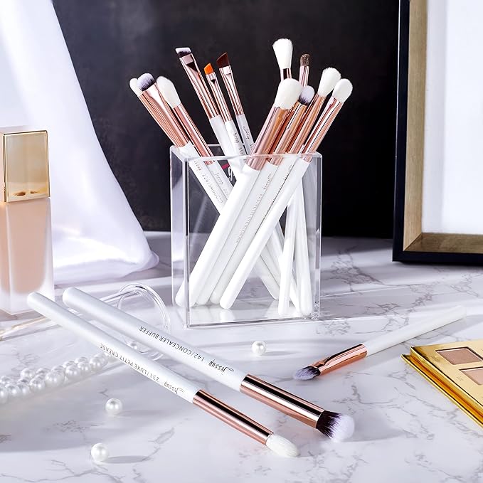 Jessup Eye Makeup Brush Set Professional 15pcs White/Rose Gold Premium Natural-synthetic Eye Shadow Blending Concealer Eye & Brow Liner Brushes, T217