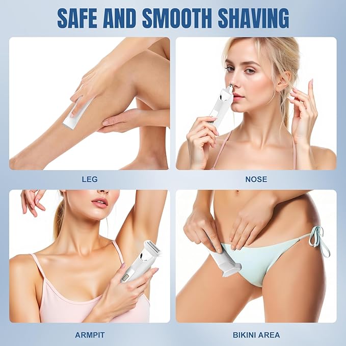 Suttik Bikini Trimmer for Women, 3 in 1 Electric Shaver for Women, Waterproof Pubic Body and Nose Hair Trimmer, Rechargeable Electric Razor for Underarm Leg Arm Body Nose