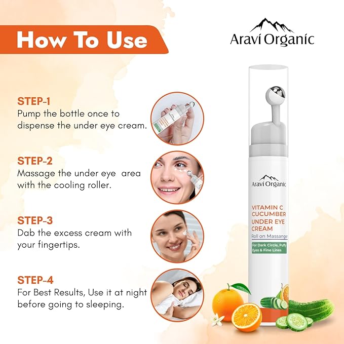 Vitamin C & Cucumber Under Eye Cream Gel Roll on Massager For Dark circles, Puffy Eyes