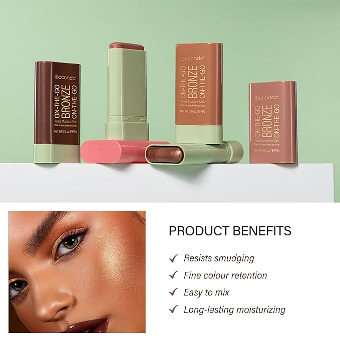 MEICOLY Cream Bronzer Stick, Natural Highlight Contour Makeup,Face Highlighter Stick,Contour Stick Facial Contouring Stick,Buildable Face Bronzer Face Shaping,Waterproof,04 Beach Glow