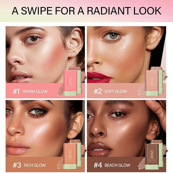 Multi-Purpose Makeup Blush Stick, 3-in-1 Beauty Tinted Solid Blush Stick For Cheeks, Lips And Eyes Waterproof Natural Cream Blush Stick With Long-Lasting Moisturizing Formula (#4Beach Glow)