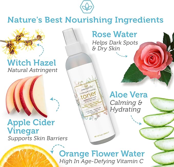 Era Organics Hydrating Toner for Face - Refreshing and Balancing Anti Aging Facial Mist with Rose Water, Apple Cider Vinegar, Witch Hazel