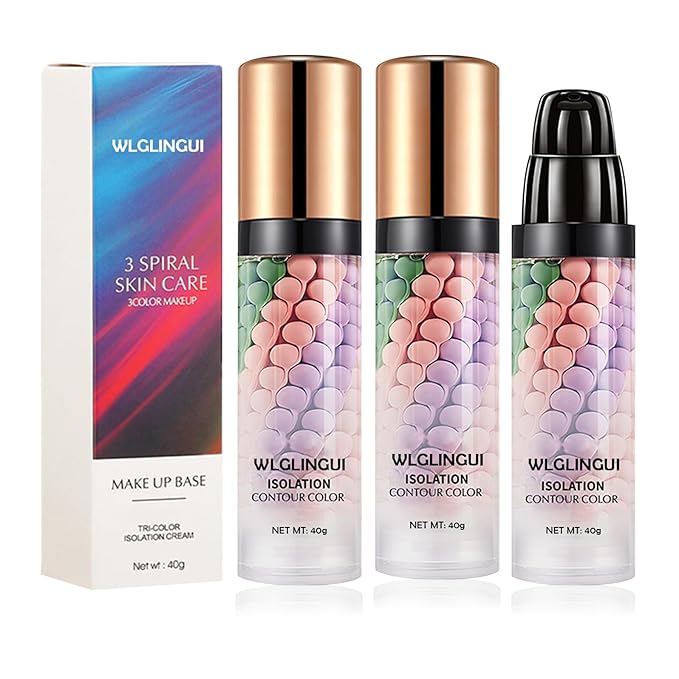 2PCS One Step Color Corrector,Tri-Color Color Correcting Facial Serum,Moisturizing Color Changing Foundation,Oil Control Tinted Moisturizer Isolation Cream for Face Makeup Primer Base