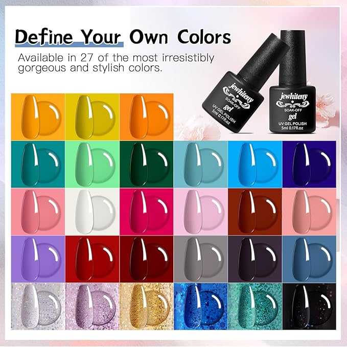 JEWHITENY 27 Colors Nail Polish Kit with U V Light, U V LED Nail Dryer Lamp Curing Gel Nail Polish Set Popular Gel Polish Set DIY at Home, Nail Manicure Tools