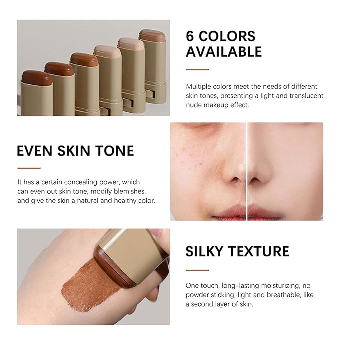 Multi-Use Foundation Stick Beauty Balm Serum Boosted Skin Tint, On-The-Go Tinted Solid Serum, Lightweight and Buildable Creamy Skin Tint Stick Makeup, Natural Finish(01#)