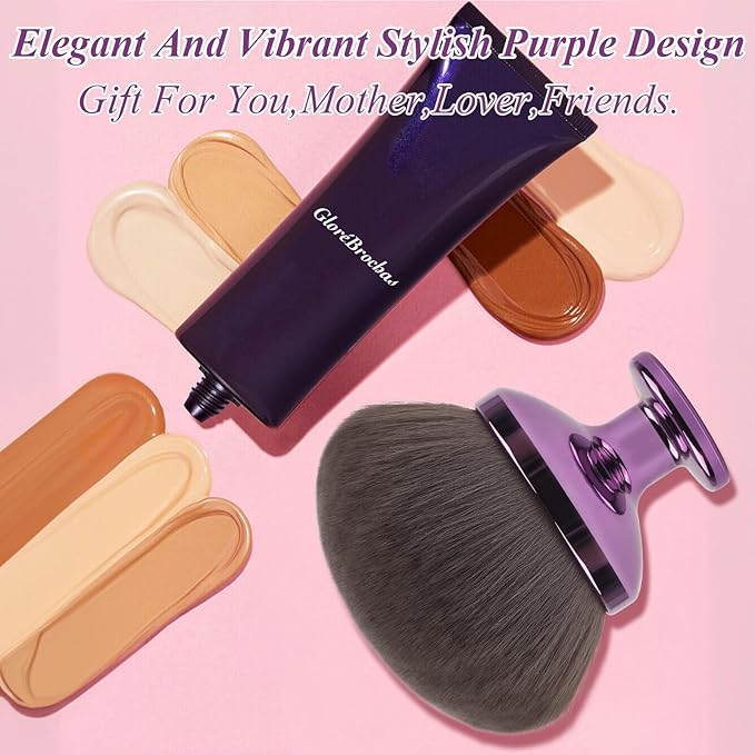 90MM Extra Large Self Tanner Kabuki Makeup Brush – Ultra Soft Dense Vegan Bristles for Body Makeup, Bronzer & Foundation–Applies Tanning Mousse, Lotion & Self Tanner，Wet & Dry (Purple)
