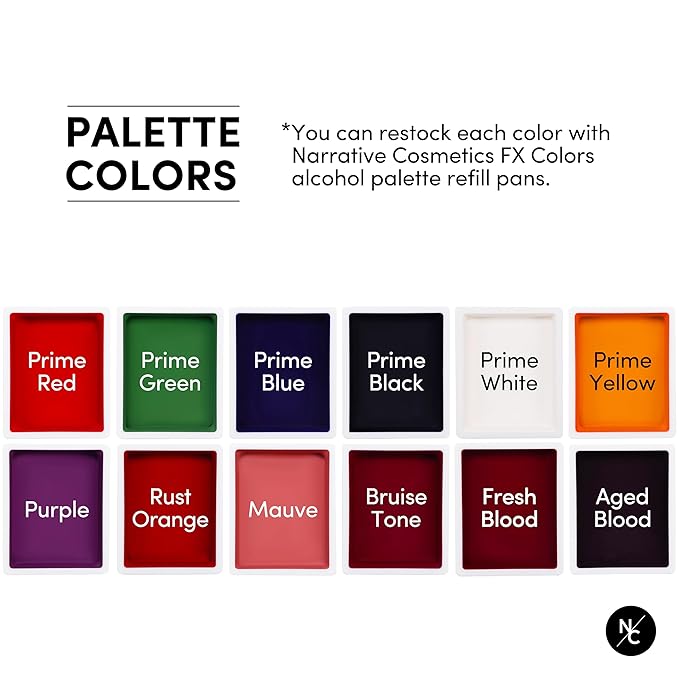 FX Alcohol-Activated 12 Colors Makeup Palette, Highly Pigmented Professional Makeup for the Stage, Film, Costumes, Cosplay, SFX, Performance Arts