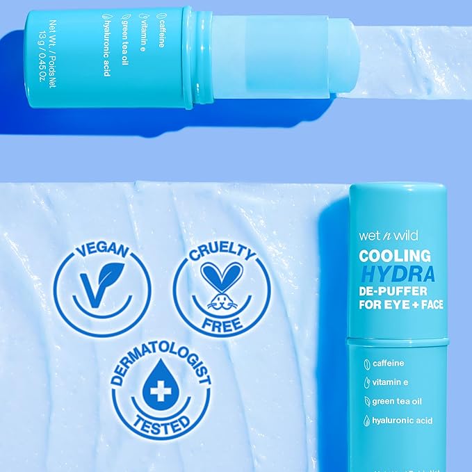 wet n wild Cooling Hydra De-Puffer, Soothing Face Makeup Primer Stick with Vitamin E & Caffeine, Instant Skin Refreshments for All Skin Types and Complexions, Vegan & Cruelty-Free
