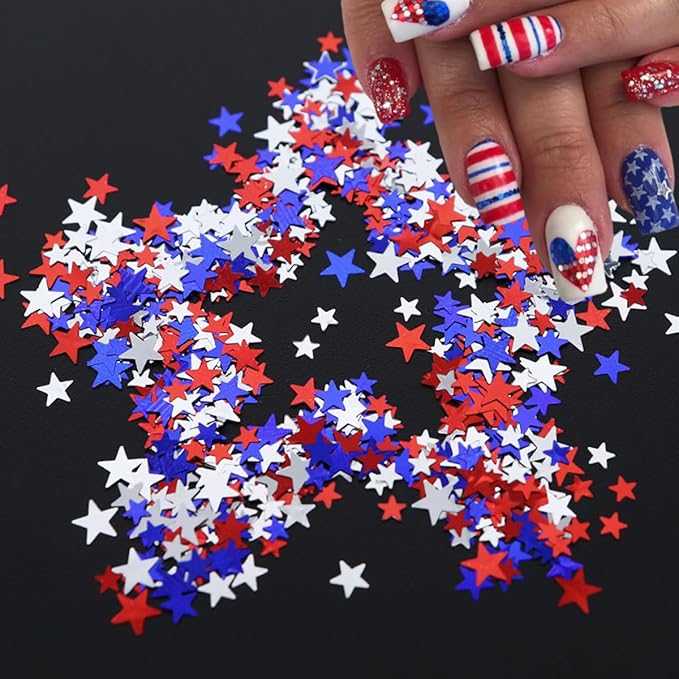 12 Grid July 4th Nail Art Glitter Sequins Independence Day Star Nail Decal Gold Glitter Flakes for Women