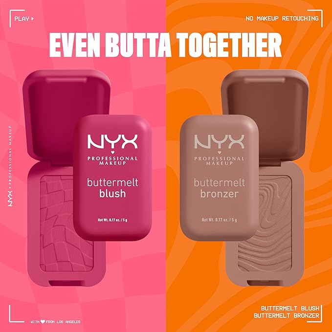NYX PROFESSIONAL MAKEUP Buttermelt Powder Blush, Fade and Transfer-Resistant Blush, Up to 12HR Make Up Wear, Vegan Formula - Butta With Time