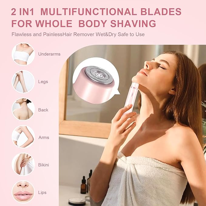 Dermave Bikini Shaver - Bikini Trimmer for Women, Dual Head Shaver Painless Hair Removal for Face, Body & Intimate Areas (Pink)