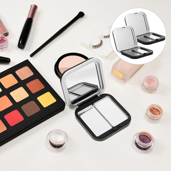 Beaupretty Makeup Palettes 2pcs Empty Eyeshadow DIY Lipstick Lip Balm Blusher Containers Refillable Makeup Storage Case Box with Mirror Black Eyeshadow