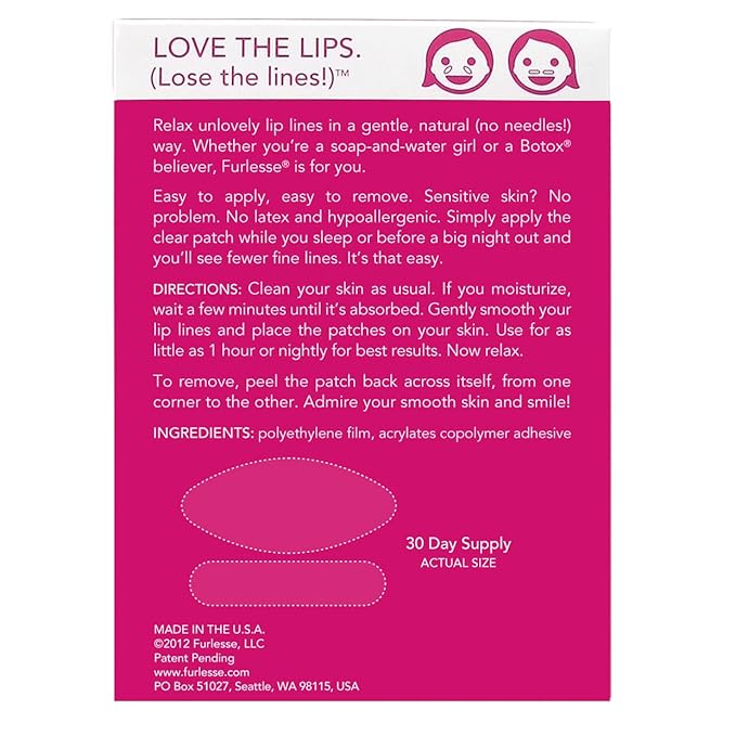 Furlesse Lip-Sticks Wrinkle Patches, Overnight Anti-Wrinkle Patches for Smile Lines, Fine Lines, and Expression Lines, Non-invasive Lip Patches, Anti-aging Skincare, 120 Patches, 30-Day Use