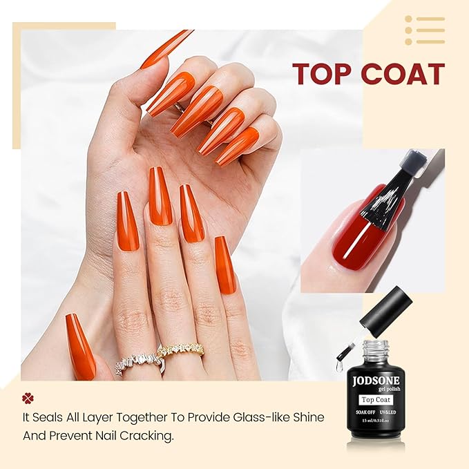 JODSONE 15ML Top Coat Gel Polish High Gloss Shine Finish Long Lasting Gel Nail Polish Professional Manicure Home DIY No Wipe