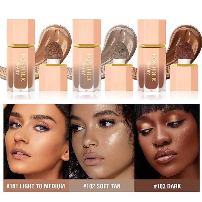 Liquid Contour Stick, Soft Cream Contour Makeup, Liquid Bronzer Face Concealer Matte Contouring with Cushion Applicator, Long Lasting Silky Face Contour Cream Bronzer Contouring Makeup (103)