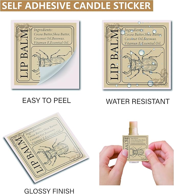 CRASPIRE Lip Balm Labels 80pcs Homemade Lip Balm Labels 2” Clear Lip Balm Labels for Tubes Printable Waterproof Lip Balm Stickers Labels for Lip Balm Handcream Candle Container（Insect-Brown）