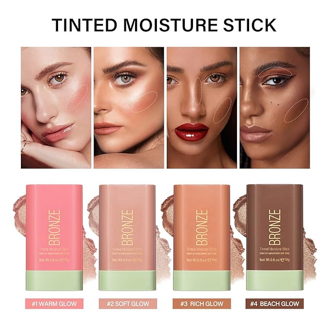 Blush Stick, Cream Blush Stick for Cheeks & Lips, Blendable Long-Lasting Multi-Use Contour Stick & Highlighter Makeup (BEACH GLOW)