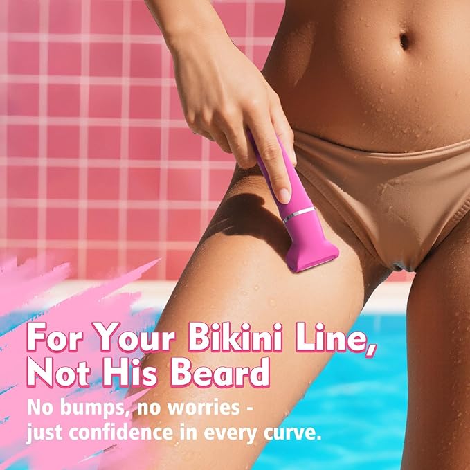 Electric Razors for Women - IPX7 Waterproof Pubic Hair Remover for Shower & Travel, 3-in-1 Bikini Trimmer with Body/Round/Curved Heads, Hypoallergenic Foil & Ceramic Blades, Self-Care Gifts for Her