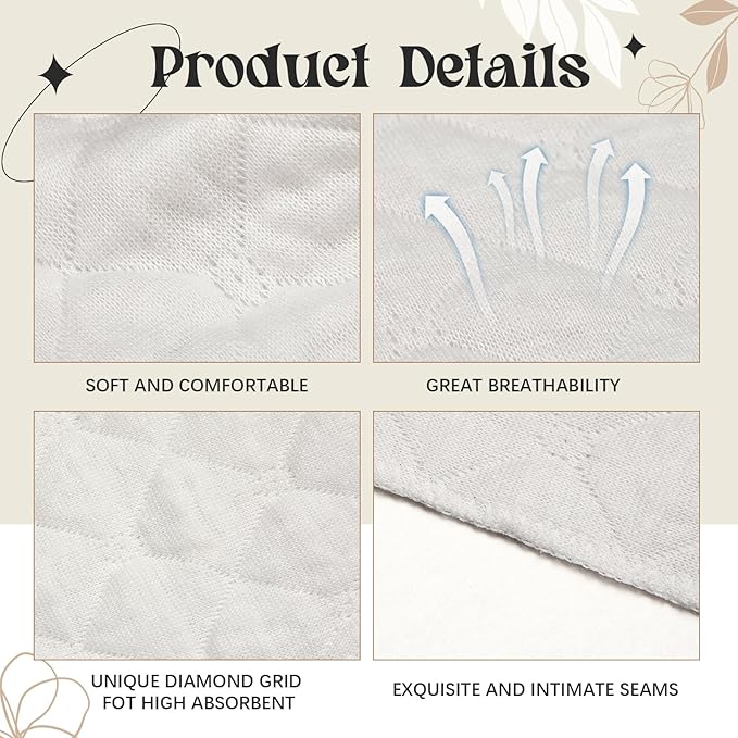 Toulite 6 Pcs Cotton Bra Liners Rectangle Under Bra Pads 3 Layer Bra Sweat Liners for Women Sweating Supplies