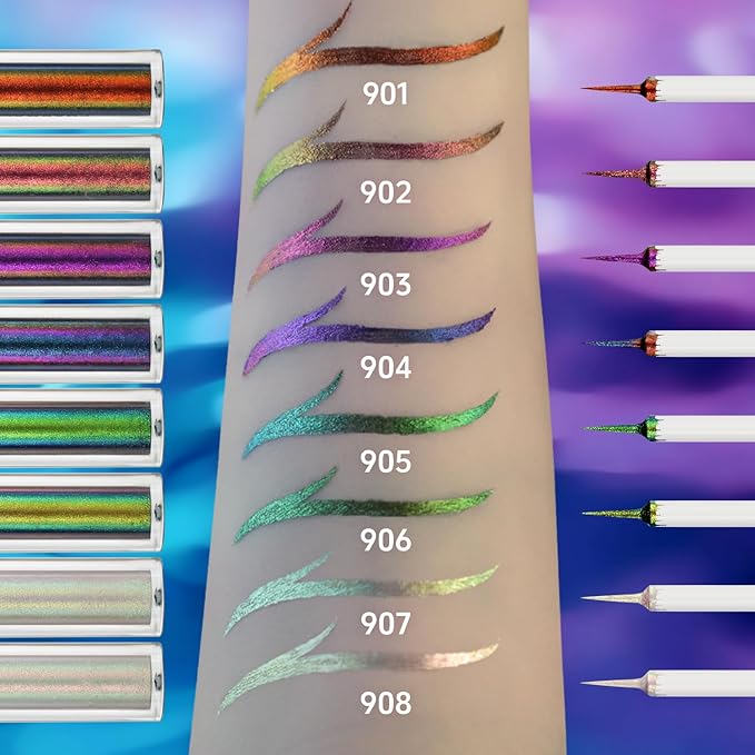CHARMACY Chameleon Liquid Glitter Eyeliner, Highly Pigmented, Metallic Intense MultiColor Shifting waterproof Eyeliner, Ultra-Fine Tip, Longwearing, Smudge-proof,BROWN GOLD GREEN 901