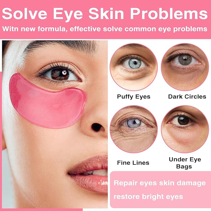 60pcs Under Eye Mask, Pink Collagen Under Eye Patches for Puffy Eyes & Dark Circles Treatments, Reduce Under Eye Bags Smooth Wrinkles, Lighthen Fine Lines, Moisturizing Under Eye Masks