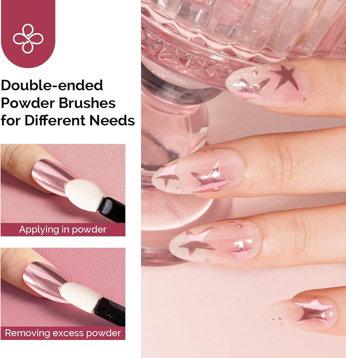 MelodySusie Pink Chrome Nail Powder for Gel Nails,Metallic Mirror Effect Pigment Stylish Fine Glitter for Home DIY Salon Use