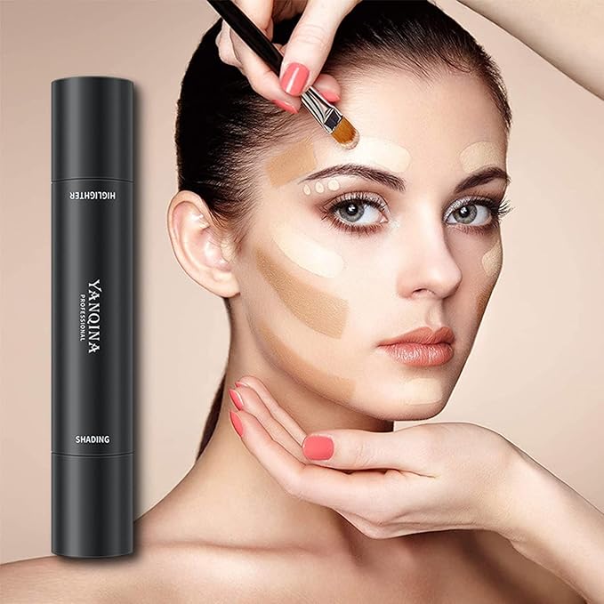 2023 Upgrade Contour Stick, 2 Colors Double-end Contour Highlighter Stick Contour Stick Face Highlighter Contour Makeup Contouring Sticks Cream Concealer (Ivory, Dark Brown)