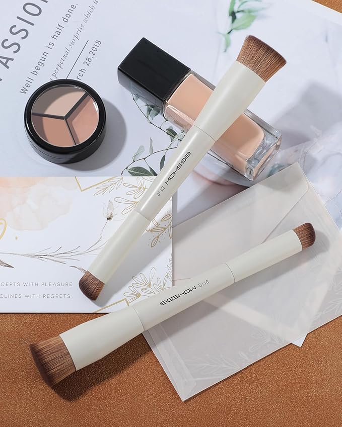 EIGSHOW Foundation and Concealer Brush, Dual Ended Makeup Brush For Flawless Foundation Coverage, Under Eye Concealer, Vegan & Cruelty-free (D110-Beige)