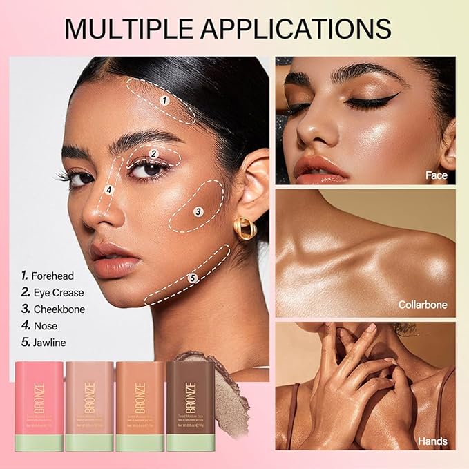Multi-Purpose Makeup Blush Stick, 3-in-1 Beauty Tinted Solid Blush Stick For Cheeks, Lips And Eyes Waterproof Natural Cream Blush Stick With Long-Lasting Moisturizing Formula (#4Beach Glow)