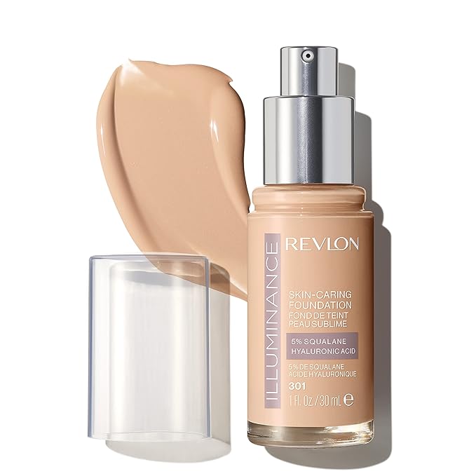 Revlon Illuminance Skin-Caring Liquid Foundation, Hyaluronic Acid, Hydrating and Nourishing Formula with Medium Coverage, 301 Cool Beige (Pack of 1)