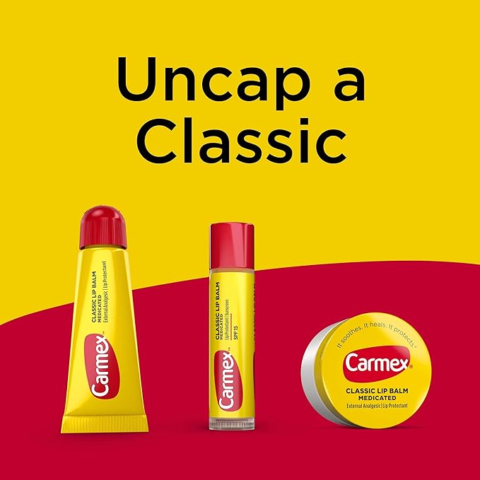 Carmex Classic Medicated Lip Balm Pack, Lip Moisturizer for Chapped Lips, 7 Count (6 Tubes and 1 Stick)