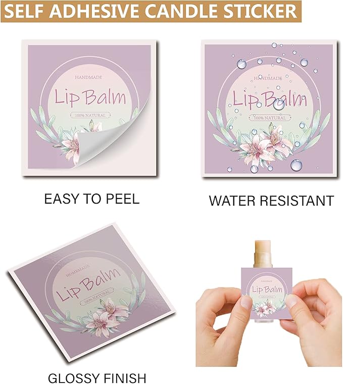 CRASPIRE Lip Balm Labels 80pcs Homemade Lip Balm Labels 2” Clear Lip Balm Labels for Tubes Printable Waterproof Lip Balm Stickers Labels for Lip Balm Handcream Candle Container（Flowers-Pink Purple）