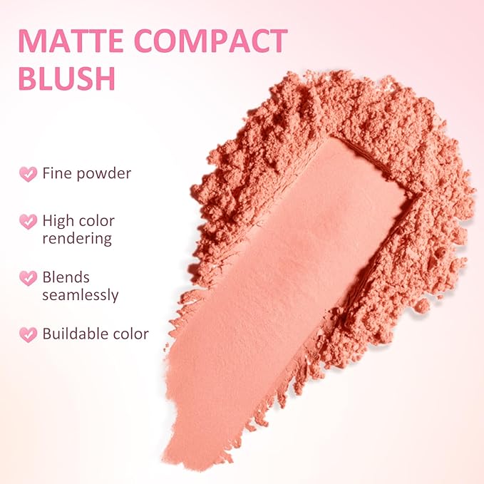 Boobeen Blush Compact for Face, Matte Powder Blush for Cheeks Powder Palette, Nude Light Blush with Puff, Blusher Makeup for a Radiant, Natural Glowing