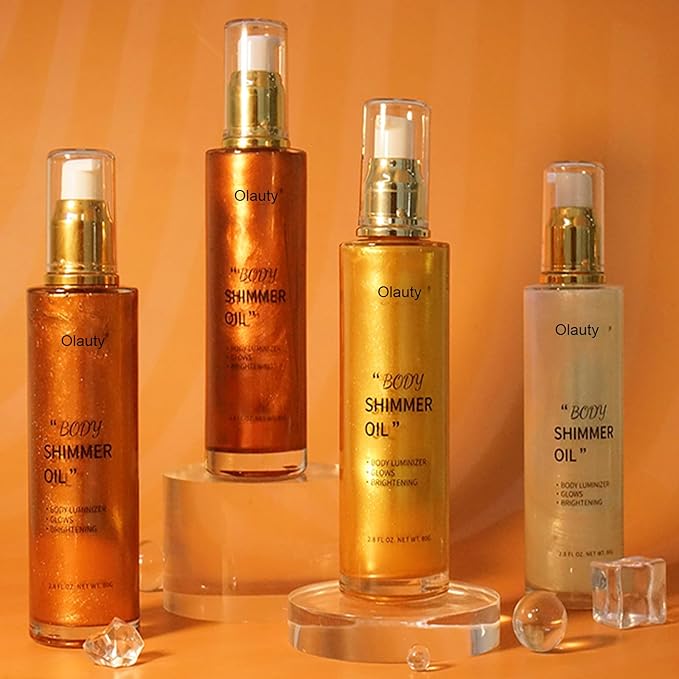 Shimmer Body Oil,Face and Body Liquid Luminizer,Waterproof Moisturizing Light Shimmer Glow Illuminator,Smooth Body Shimmer,Liquid Highlighter Makeup (Bronze Gold)