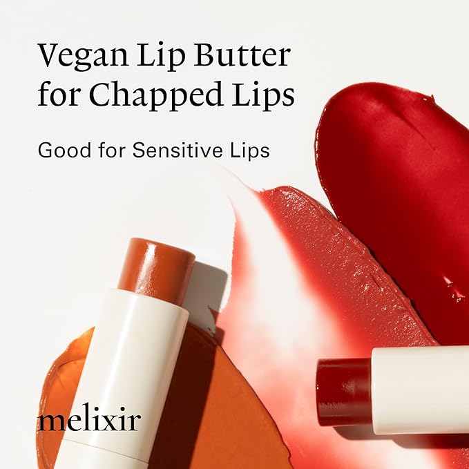 Melixir Vegan Lip Butter #10 Flutter (+11 more colors), Deep Nourishing Tinted Lip Balm for Dry Lips, Bee-Free, Petrolatum-Free, Plant-Based, Hydrating for Cracked and Chapped Lips, Travel Essentials