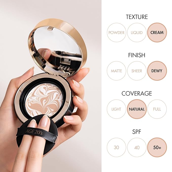 AGE20'S Signature Essence Pact SPF 50+ | Pack of 1 | 31 Medium Tan | Cream Foundation, Dewy Finish, Natural Coverage | Korean Cushion Foundation