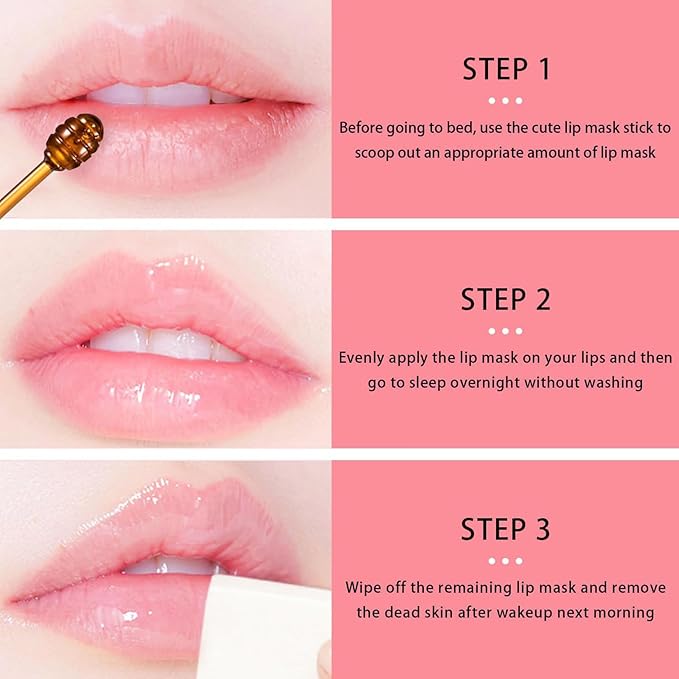 1 PCS Bee Lip Balm Lip Mask Honey Pot, Strawberry Moisturizing Sleeping Lip Mask Overnight with Sticks, Lip Balm Honey Pot Lip Balm Hydrating Prevention Dry and Crack Lip Scrubs Exfoliator
