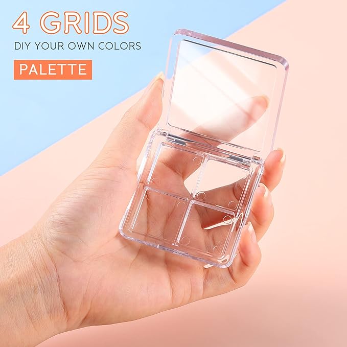 Beaupretty 4 Pieces Empty Eyeshadow Pallet 4 Grids Eye Shadow Lipstick Storage Case Box Clear Makeup DIY Cosmetic Organizer Container