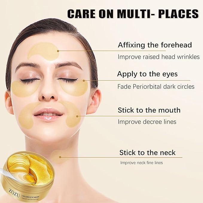 24K Gold Eye Masks, Crystal Collagen Eye Patches for Puffy Eyes, Reducing Fine Lines, Effectively Moisturizing Gold Eye Mask for Dark Circles and Puffiness Wrinkle Eye Bags