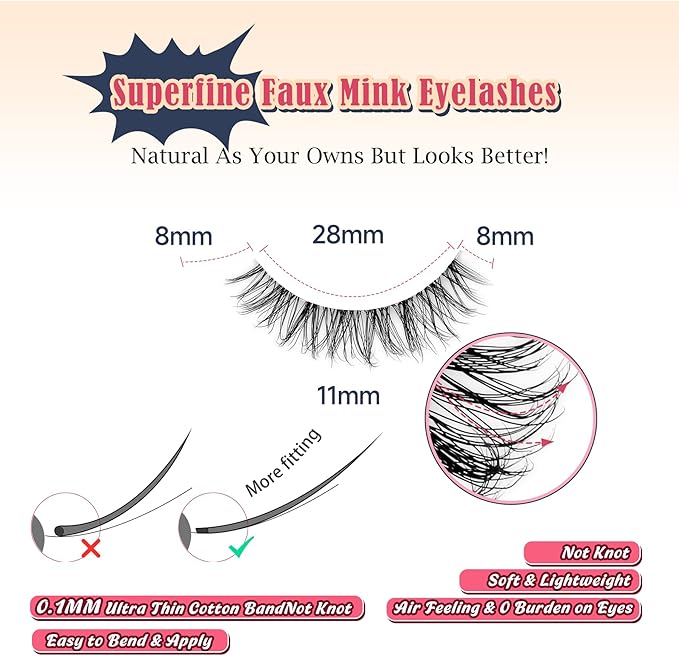 Natural Lashes False 11mm Short Eyelashes Wispy C Curl Eye Lashes Pack with Thin Cotton Band Fake Eyelash 3D Volume For Daily Siligli Lash 7 Pair