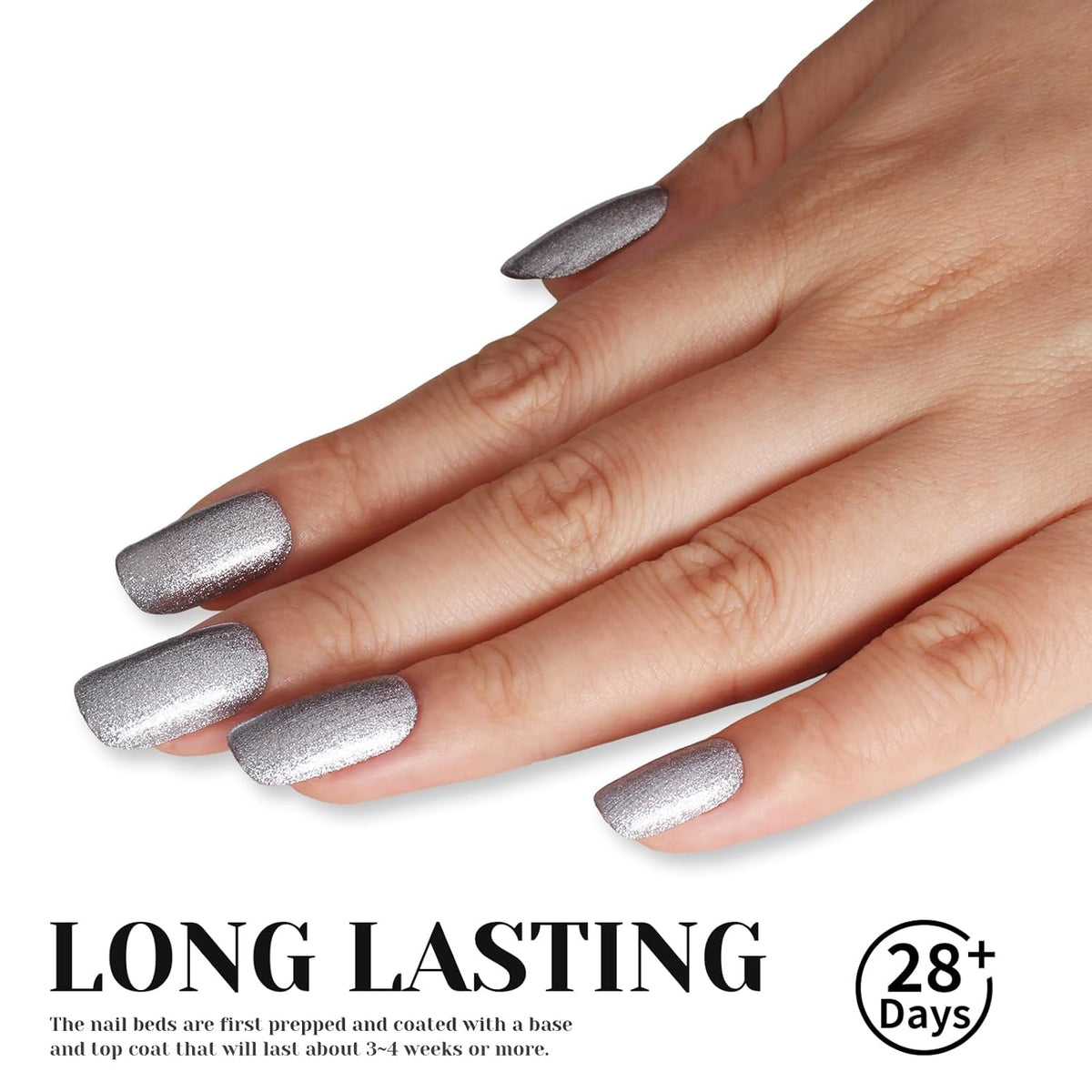Silver Glitter Gel Polish,15ml UV/LED Soak Off Sparkly Metallic Silver Gel Nail Polish for Manicure Salon or DIY Nail Art at Home,French Tip Color- GP0091