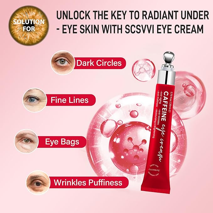 Caffeine Eye Cream Anti Aging: Eye Cream With Retinol, Sodium Hyaluronate, Vitamin E, For Dark Circles, Wrinkles, Puffiness & Fine Lines - Advanced Metal Applicator For Under Eye Bags And Puffy Eyes